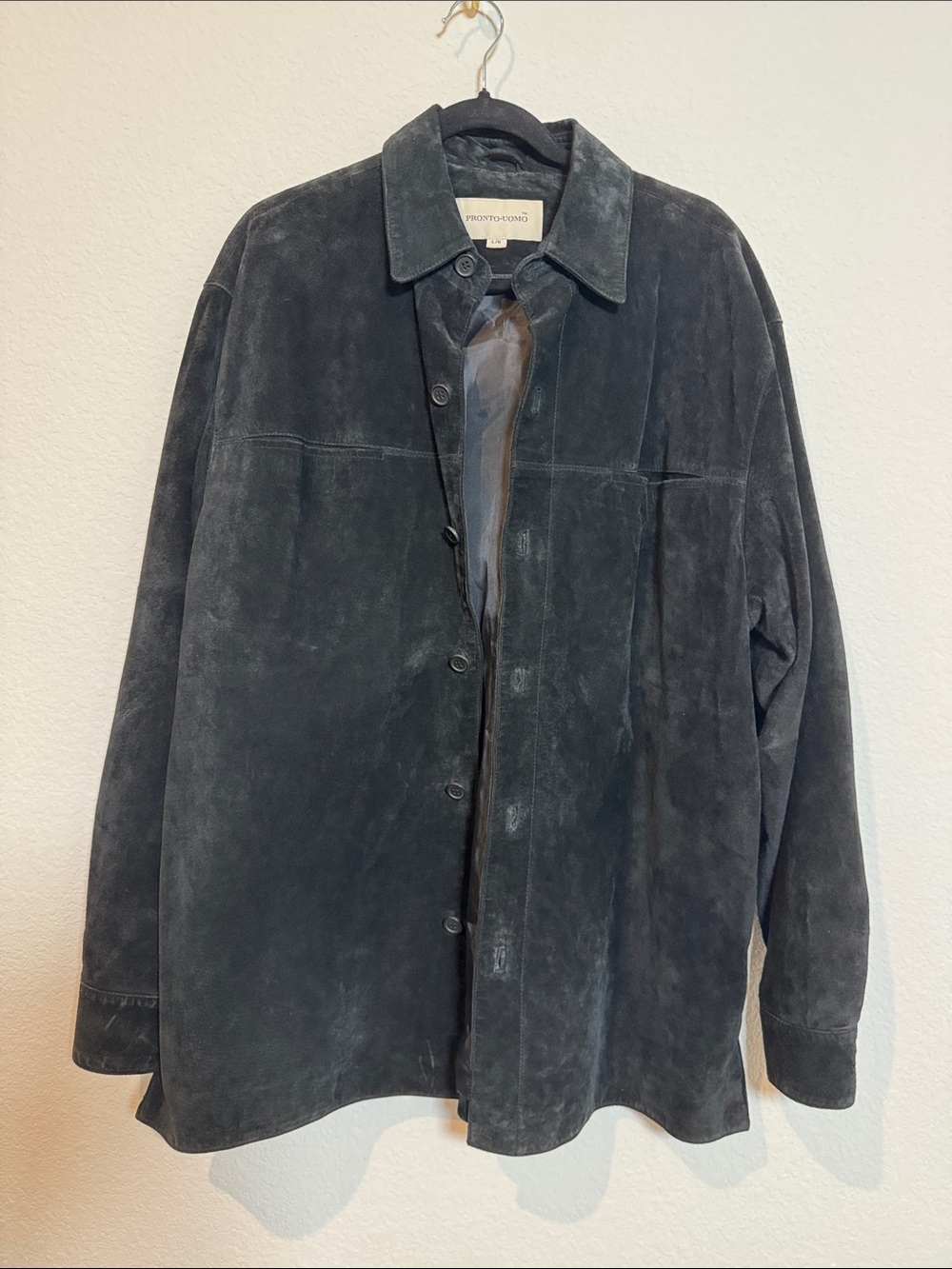 Pronto Uomo Black Genuine Suede Button Front Shirt Jacket Size Large